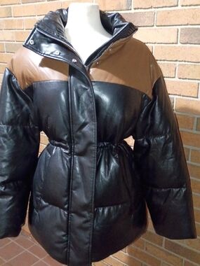 Stand studio Colorblock Faux Leather Puffer Coat